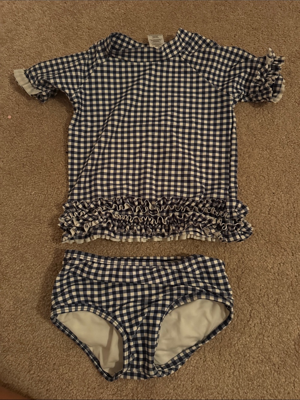 Rufflebutts Gingham Ruffle Rash Guard Bikini Set - Blue & White